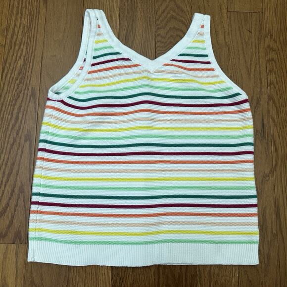 Ann Taylor LOFT Womens Knit Sleeveless Crop‎ Rainbow Striped Sweater Size Large - Picture 6 of 7